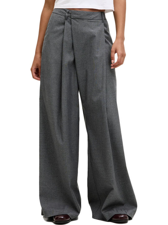 Jack & Jones Women's High-waisted Fabric Trousers Dark Grey Melange
