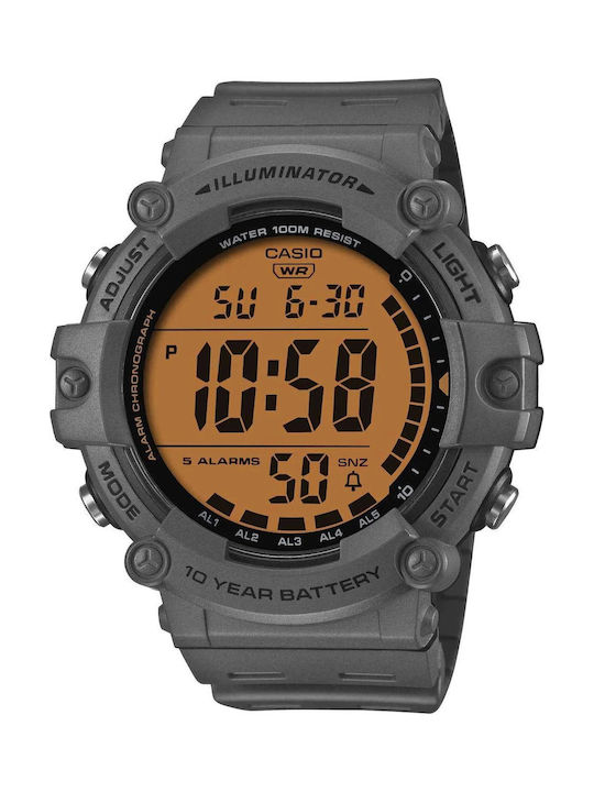 Casio Digital Men's Watch Chronograph Battery with Gray Rubber Strap