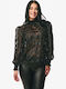 Damen Bluse mit Transparenz Black