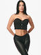 Women's Crop Top with Sheerness Black