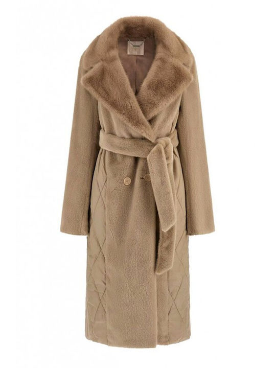 Women's Moss Khaki Coat with Fur Details