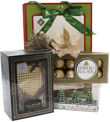 Pachet Cadou De Crăciun Merry Christmas Ard Al Zaafaran Fakhar Al Oud Parfum Arabic 100 Ml 100g Set Praline Ferrero Rocher Trei Lumânări Decorațiune Ramură De Pin