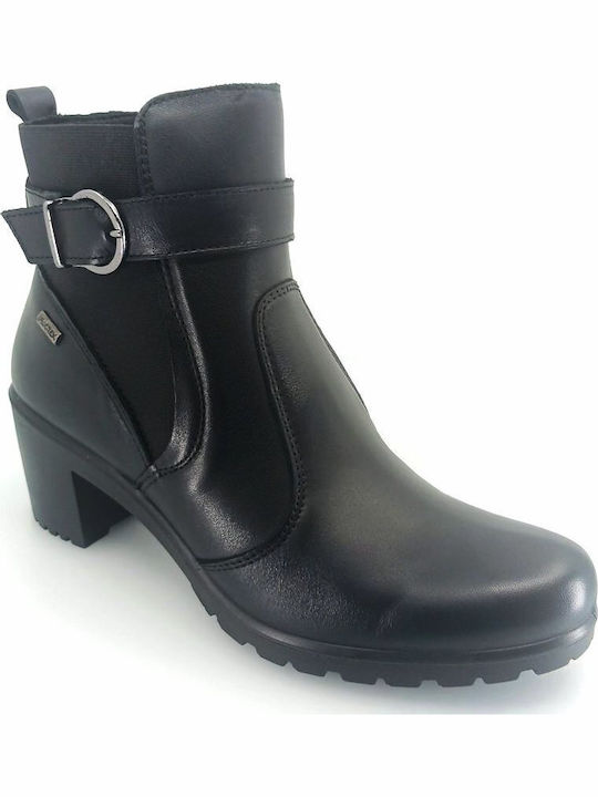 Leather Women's Ankle Boots with Medium Heel Black