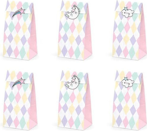 PartyDeco Paper Bag for Gift with Theme "Unicorns" Multicolored 13x13x14cm. 12pcs