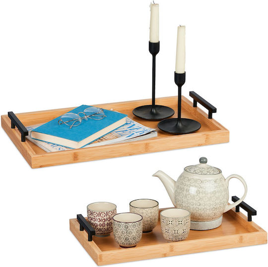 Relaxdays Bamboo Rechteckig Serviertablett aus Bambus mit Griffen in Braun Farbe 10046254 1Stück Relaxdays Bamboo Rechteckig Serviertablett aus Bambus mit Griffen in Braun Farbe 10046254 1Stück