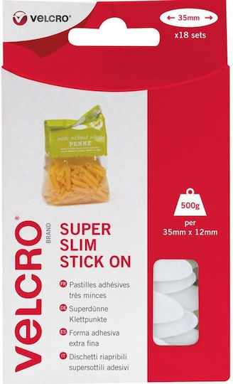 Ταινία Αυτοκόλλητη Λευκή Super Slim Oval 35mm 18pcs Velcro Stick On 60212