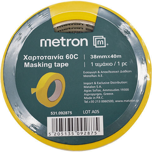 Metron Masking Tape 60c 38mmx40m Yellow 6 Pieces Product Sold as Single Pieces