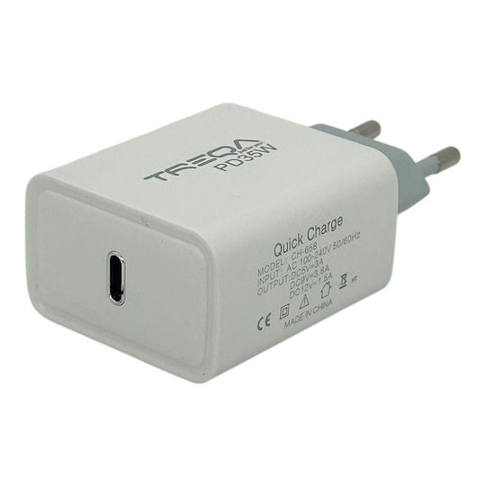 Treqa Ladegerät ohne Kabel mit USB-C Anschluss 35W Stromlieferung Weißs (CH-658)