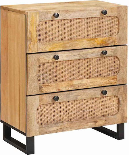 Wooden & Metallic Chest of Drawer with 3 Drawers Coffee 60x33.5x75cm