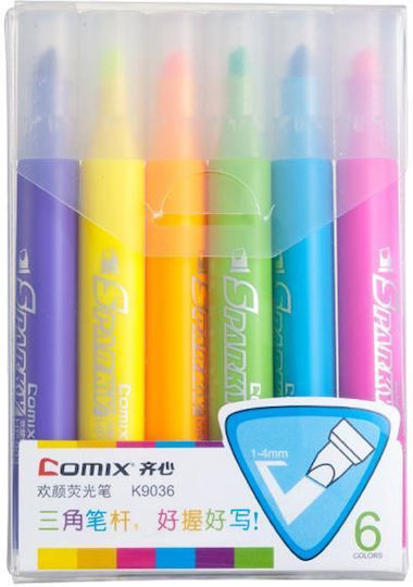 Comix Μαρκαδόροι Υπογράμμισης Χρώματα 1-4mm 1mm Σετ 6 χρώματα
