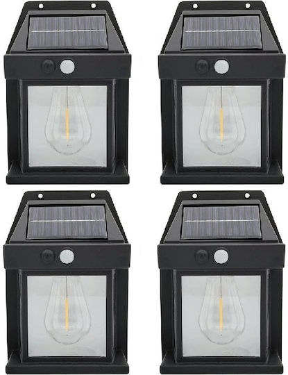 Set of 4 x Solar Wall Lamps 2W 600lm Waterproof IP65 for Garden or Home Black