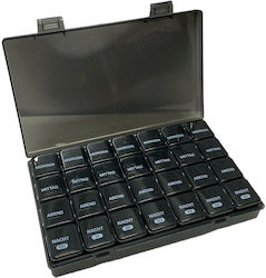 Pill Box Jup Sukuos #5051339-1 8865-41/56 7 Days 4 Times A Day Without Expiry Date Black 17.5 X 10.5 Cm German Language Sample