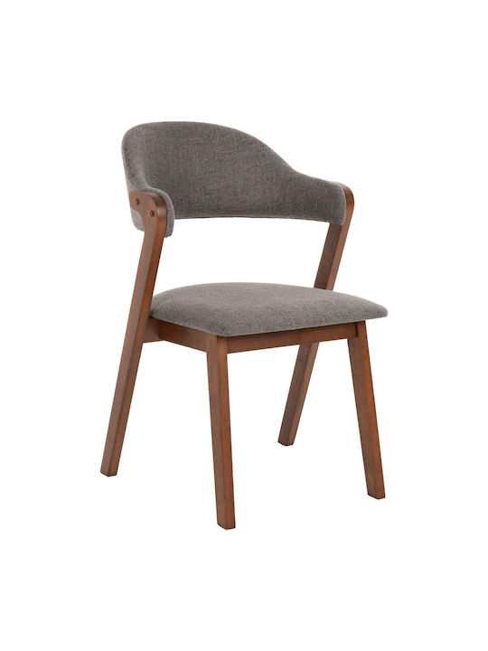 Rubberwood Dining Room Wooden Armchair Walnut - Grey Fabric 59x59x83cm 2pcs
