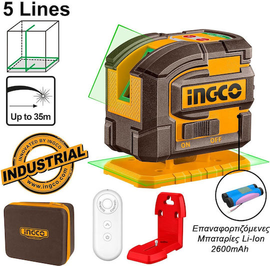 Ingco Self-leveling Linear Laser Level Green Beam with Working Range 35m