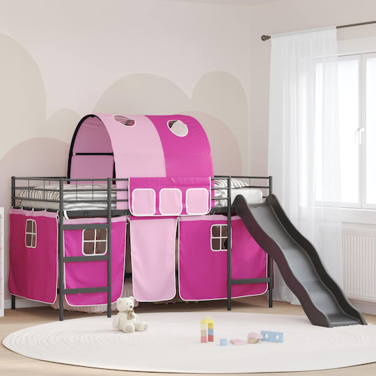 Kinderbett Hochbett Einzel Schwarz für Matratze 100x201cm