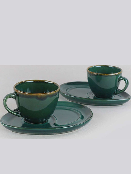 Set Tassen Kaffee Keramik Grün 215ml 2Stück