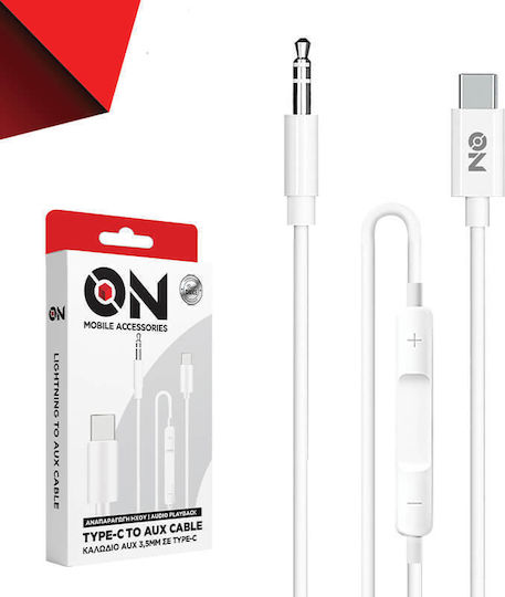 Καλώδιο Ήχου Aux 3.5mm Type-c Λευκό 1m On Mobile Accessories 1 Τεμάχιο