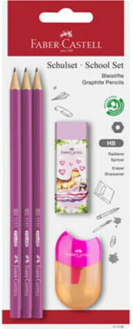 Faber-Castell Apple Jungle Σετ 5 Μολύβια HB με Ξύστρα και Γόμα Ροζ