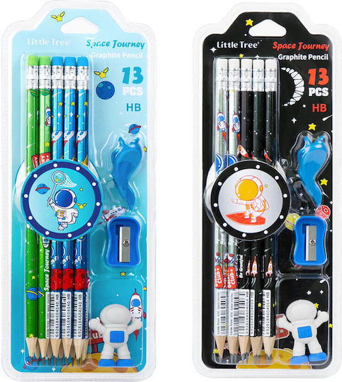 Little Tree Space Journey Pencil Erasers Σετ 10 Μολύβια HB με Ξύστρα και Γόμα