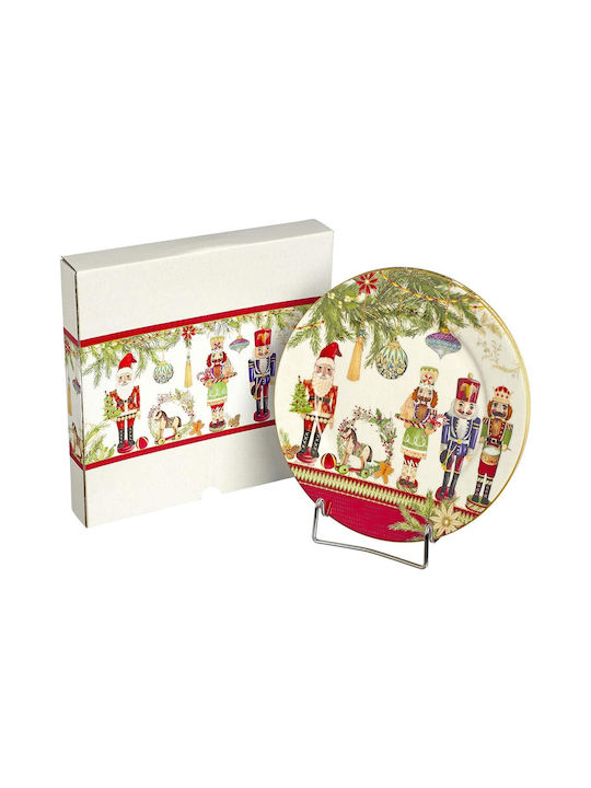 JK Home Decoration Set Christmas Plates Porcelain Multicolored D22cm. 2pcs