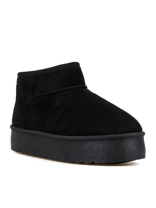 Suede Women's Ankle Boots with Fur Black