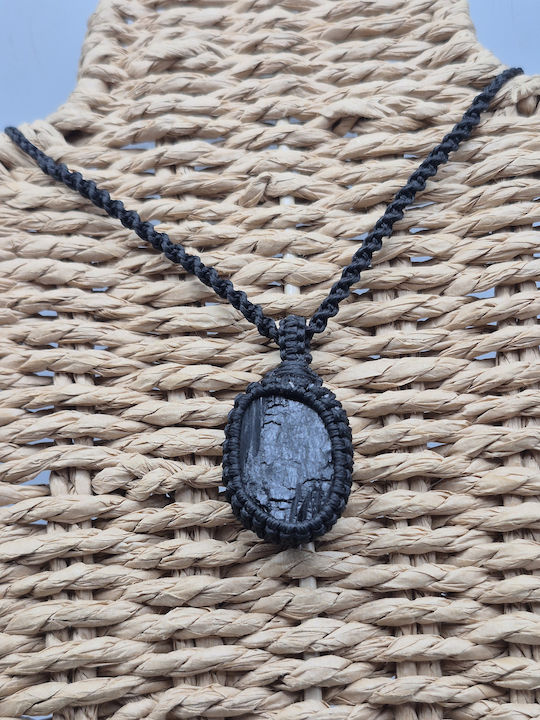 Colier Macrame cu Turmalină Neagră – Bijuterie Handmade cu Piatră Semiprețioasă