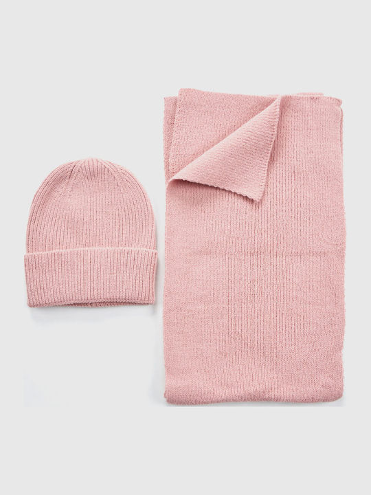 Set with Beanie Knitted in Pink color