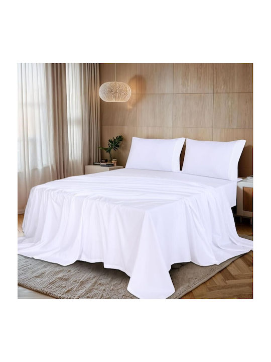 First Choice Set Cearșaf cu 1 Față de pernă Semi Dublu 180x240cm. Alb 2buc