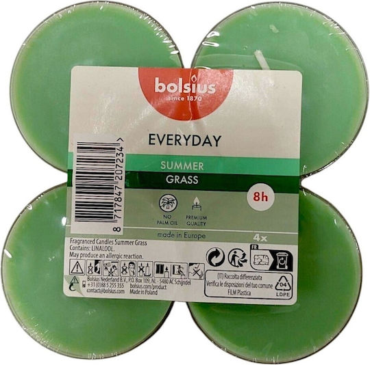Bolsius Lumânări Mici Everyday cu Miros de Ierburi de Vară în Culoare Verde (Până la 8 Ore Ardere) 4 Bucăți