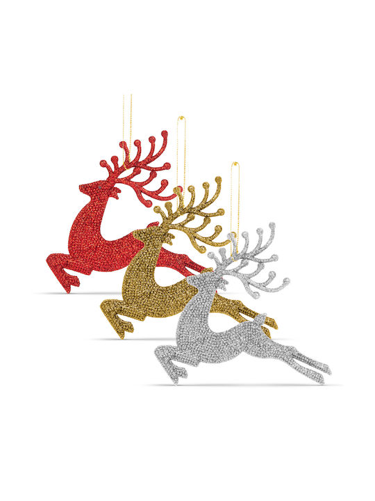 Christmas Tree Decoration Glitter Reindeer 12 Cm Red Gold Silver 4 Pieces Pack