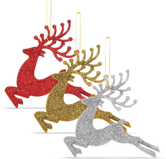 Christmas Tree Decoration Glitter Reindeer 12 Cm Red Gold Silver 4 Pieces Pack