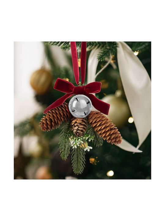 Decorațiune De Ușă De Crăciun Con Artificial De Pin Clopoțel Argintiu 16 X 15 Cm