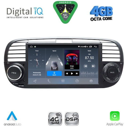 Digital IQ Ηχοσύστημα Αυτοκινήτου για Fiat 500 2007-2015 (Bluetooth/USB/WiFi/GPS/Apple-Carplay/Android-Auto) με Οθόνη Αφής 7"