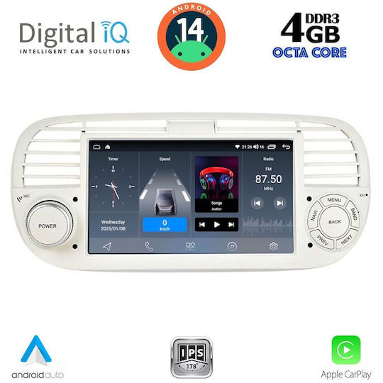 Digital IQ Car Audio System for Fiat 500 2007-2015 (Bluetooth/USB/WiFi/GPS/Apple-Carplay/Android-Auto) with Touch Screen 7"