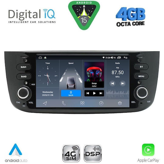 Digital IQ Car Audio System for Fiat Grande Punto 2007-2017 (Bluetooth/USB/WiFi/GPS/Apple-Carplay/Android-Auto) with Touch Screen 6.1"