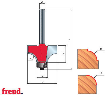 34 Profilate 1/4 Concave Freză cu Vârf din Carbură Z-2 Coada Rulment Inferior Copiator Dim 25.4 34-11008p