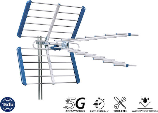Edision Yagi YAGI-V15 Outdoor TV Antenna (Does Not Require Power) Blue