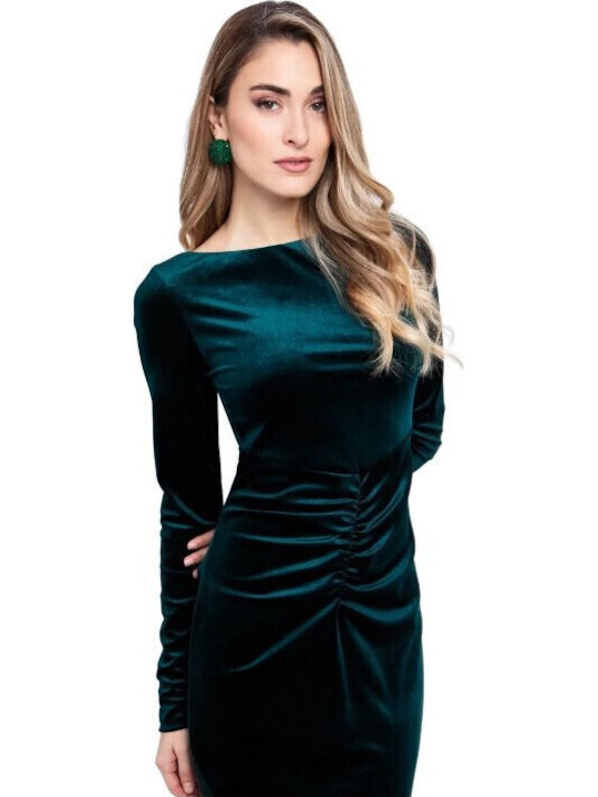 Midi Evening Dress Velvet Open Back with Slit Velvet