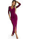 Maxi Φόρεμα για Γάμο / Βάπτιση Ντραπέ Fuchsia With Glitter