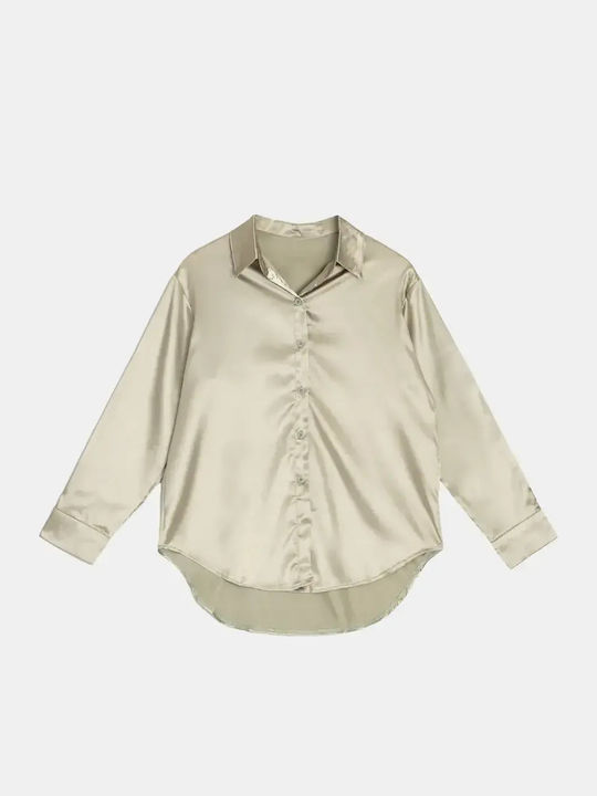 Satin-Halbknopfhemd Khaki Größe 3xl