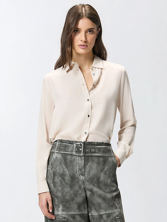 Crackers Women's Silky Long Sleeve Shirt Beige