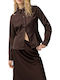 Langärmelig Damen Satin,σατεν Hemd Brown