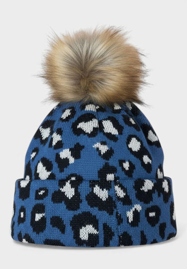 Pom Pom Beanie Γυναικείος Σκούφος Πλεκτός σε Μπλε χρώμα