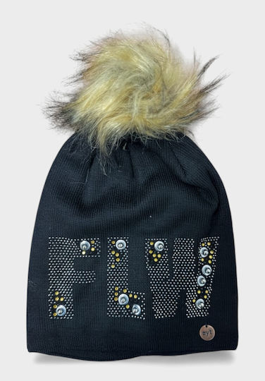 Pom Pom Beanie Γυναικείος Σκούφος Πλεκτός σε Μαύρο χρώμα