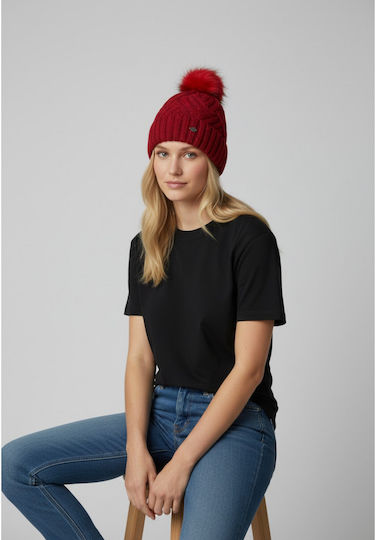 Pom Pom Beanie Frauen Beanie Gestrickt in Rot Farbe