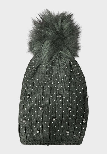 Pom Pom Beanie Beanie Knitted in Khaki color