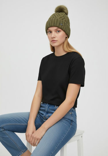 Pom Pom Beanie Γυναικείος Σκούφος Πλεκτός σε Χακί χρώμα