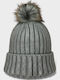 Pom Pom Beanie Γυναικείος Σκούφος Πλεκτός σε Γκρι χρώμα