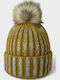 Pom Pom Beanie Beanie Knitted in Yellow color