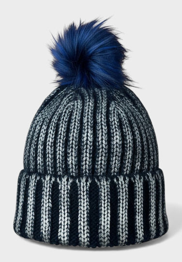 Pom Pom Beanie Γυναικείος Σκούφος Πλεκτός σε Μπλε χρώμα